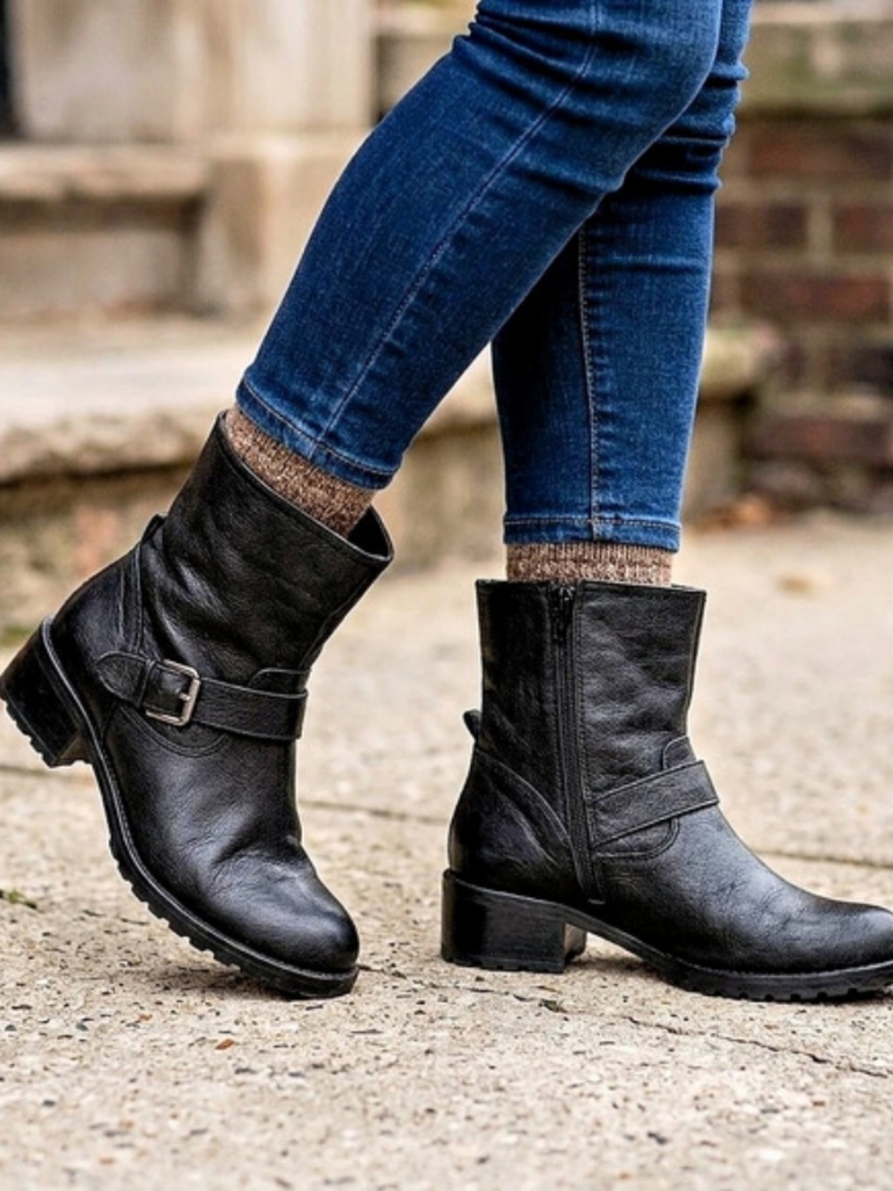 Lord & Taylor Black Leather Moto Ankle Boots Size US 5.5